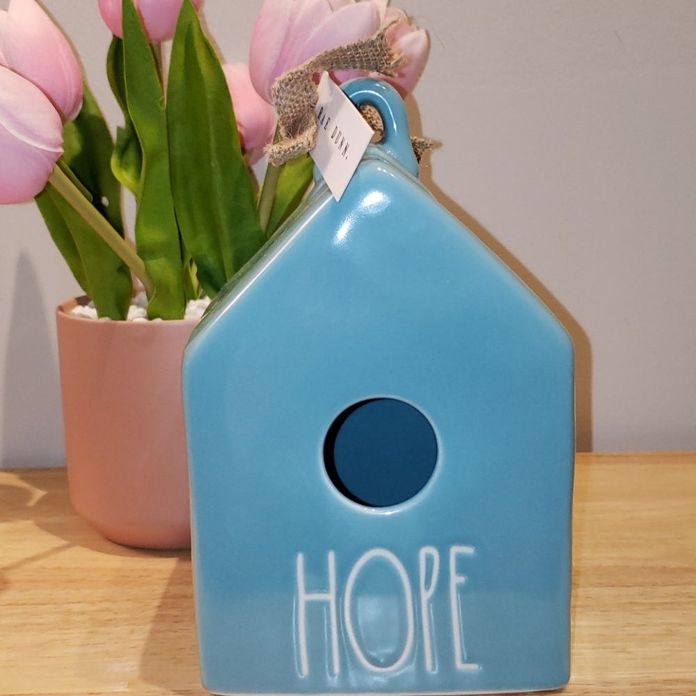 RAE DUNN TURQUOISE TEAL HOPE BIRDHOUSE